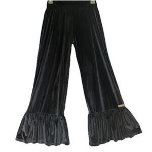Matilda Jane Velvet Cropped Big Ruffle Pants 25" Black Womens Small S